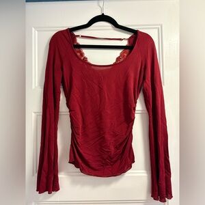 Elegant Red Long Sleeve Women's Top